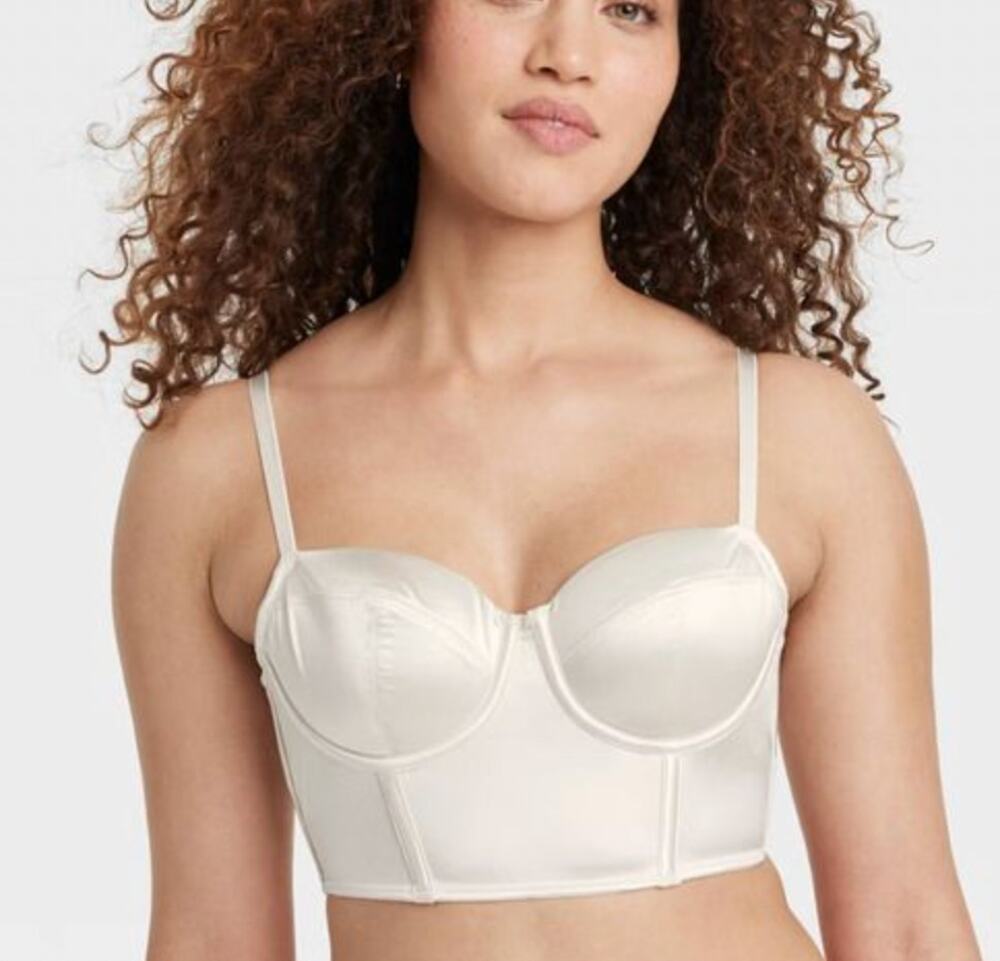 NWT Auden Women's Bustier Satin Lightly Lined Lingerie Corset Cream White XS